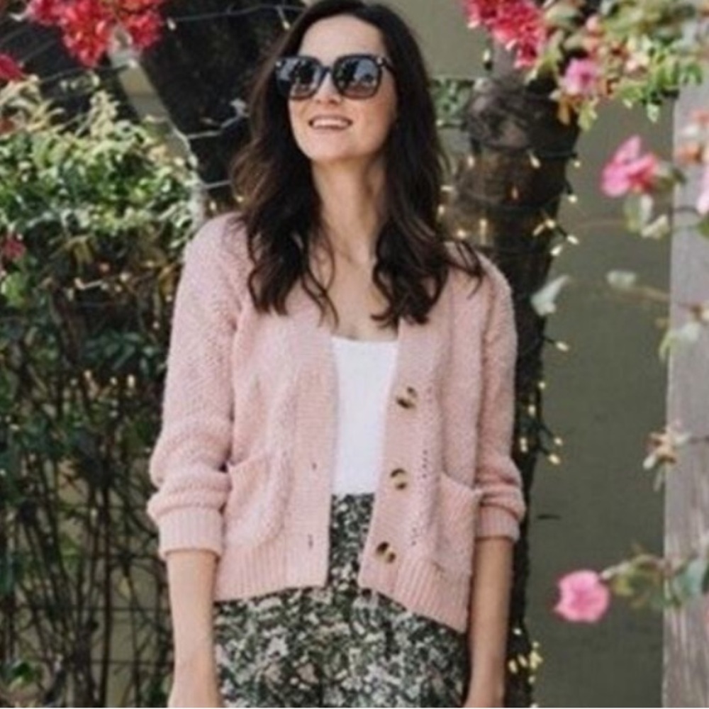 Madewell Hillview 100% Cotton Pink Cable Knit Cardigan Small